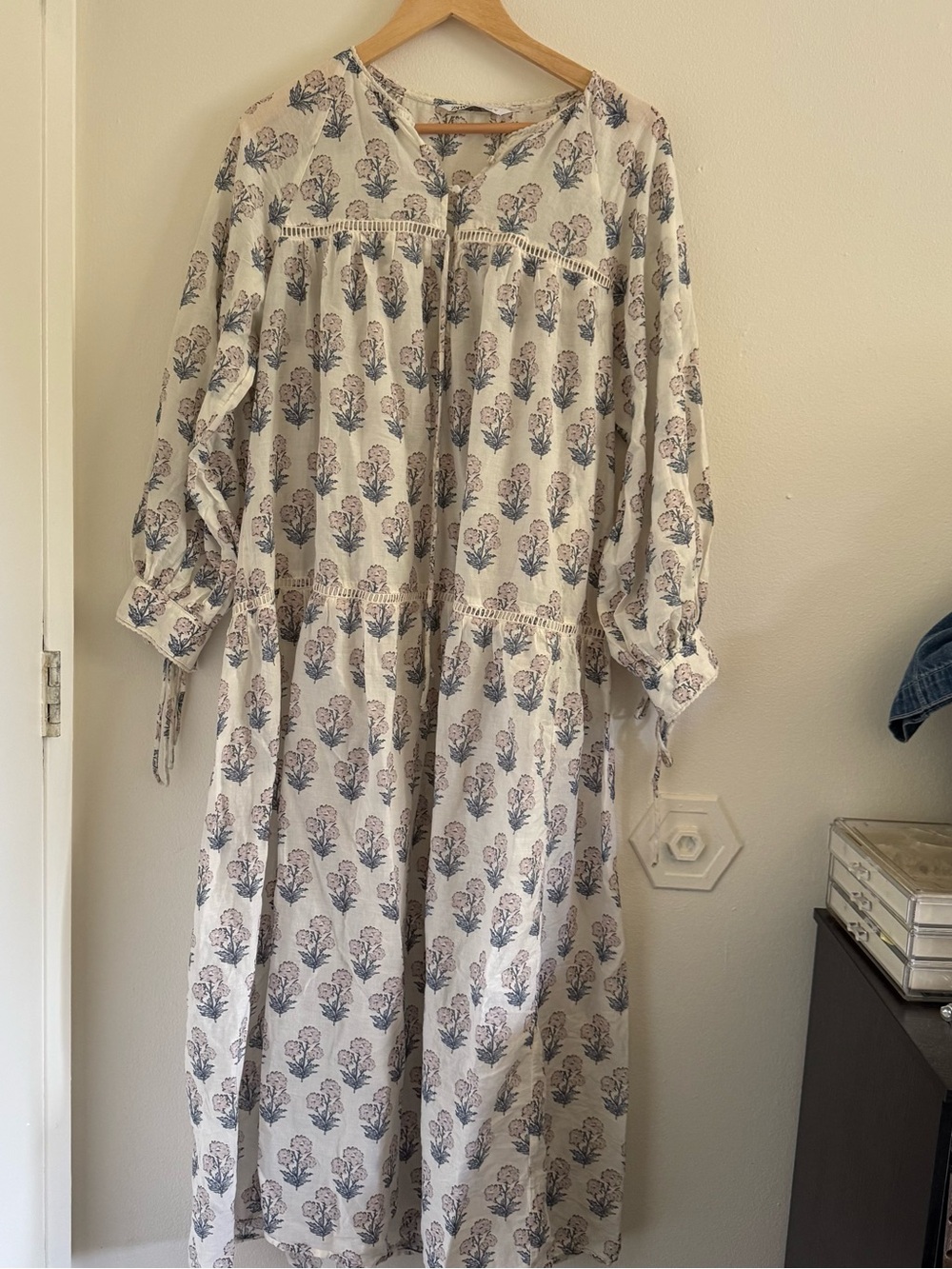 Zara Cream Maxi Dress with Blue and Pink Floral Print